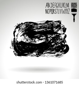 Black brush stroke and handwritten alphabet. Grunge vector abstract hand - painted element. Underline and border design.