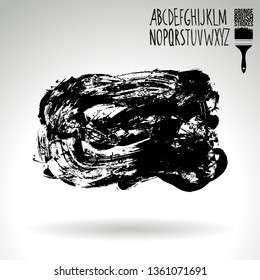 Black brush stroke and handwritten alphabet. Grunge vector abstract hand - painted element. Underline and border design.