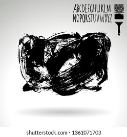 Black brush stroke and handwritten alphabet. Grunge vector abstract hand - painted element. Underline and border design.