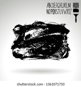 Black brush stroke and handwritten alphabet. Grunge vector abstract hand - painted element. Underline and border design.