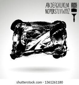 Black brush stroke and handwritten alphabet. Grunge vector abstract hand - painted element. Underline and border design.