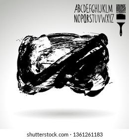 Black brush stroke and handwritten alphabet. Grunge vector abstract hand - painted element. Underline and border design.