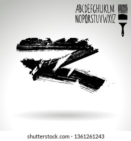 Black brush stroke and handwritten alphabet. Grunge vector abstract hand - painted element. Underline and border design.