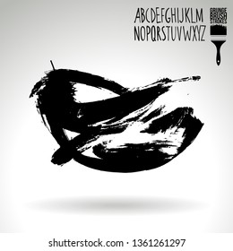 Black brush stroke and handwritten alphabet. Grunge vector abstract hand - painted element. Underline and border design.