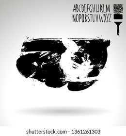 Black brush stroke and handwritten alphabet. Grunge vector abstract hand - painted element. Underline and border design.