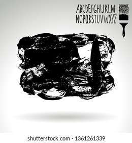 Black brush stroke and handwritten alphabet. Grunge vector abstract hand - painted element. Underline and border design.