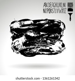 Black brush stroke and handwritten alphabet. Grunge vector abstract hand - painted element. Underline and border design.