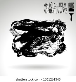 Black brush stroke and handwritten alphabet. Grunge vector abstract hand - painted element. Underline and border design.
