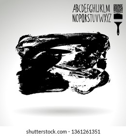 Black brush stroke and handwritten alphabet. Grunge vector abstract hand - painted element. Underline and border design.