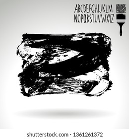 Black brush stroke and handwritten alphabet. Grunge vector abstract hand - painted element. Underline and border design.