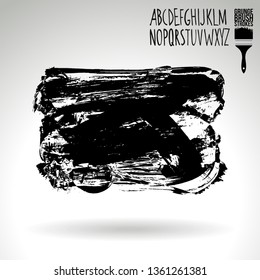 Black brush stroke and handwritten alphabet. Grunge vector abstract hand - painted element. Underline and border design.