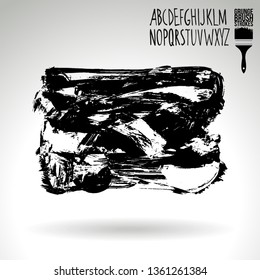 Black brush stroke and handwritten alphabet. Grunge vector abstract hand - painted element. Underline and border design.