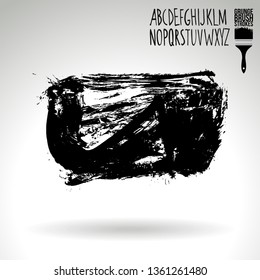 Black brush stroke and handwritten alphabet. Grunge vector abstract hand - painted element. Underline and border design.