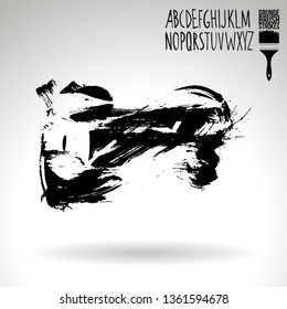 Black brush stroke and handwritten alphabet. Grunge vector abstract hand - painted element. Underline and border design.