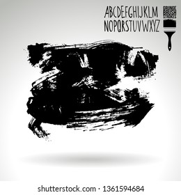 Black brush stroke and handwritten alphabet. Grunge vector abstract hand - painted element. Underline and border design.