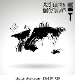Black brush stroke and handwritten alphabet. Grunge vector abstract hand - painted element. Underline and border design.
