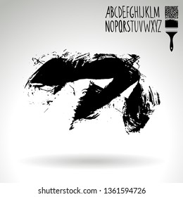 Black brush stroke and handwritten alphabet. Grunge vector abstract hand - painted element. Underline and border design.