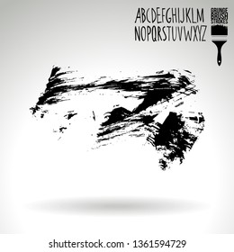 Black brush stroke and handwritten alphabet. Grunge vector abstract hand - painted element. Underline and border design.