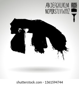Black brush stroke and handwritten alphabet. Grunge vector abstract hand - painted element. Underline and border design.