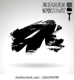 Black brush stroke and handwritten alphabet. Grunge vector abstract hand - painted element. Underline and border design.