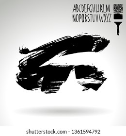 Black brush stroke and handwritten alphabet. Grunge vector abstract hand - painted element. Underline and border design.