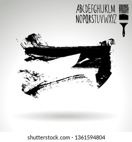 Black brush stroke and handwritten alphabet. Grunge vector abstract hand - painted element. Underline and border design.