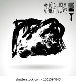 Black brush stroke and handwritten alphabet. Grunge vector abstract hand - painted element. Underline and border design.