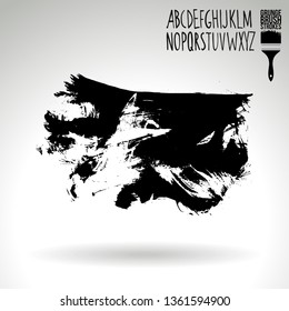 Black brush stroke and handwritten alphabet. Grunge vector abstract hand - painted element. Underline and border design.