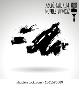 Black brush stroke and handwritten alphabet. Grunge vector abstract hand - painted element. Underline and border design.