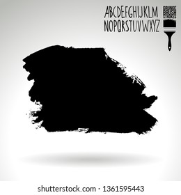 Black brush stroke and handwritten alphabet. Grunge vector abstract hand - painted element. Underline and border design.