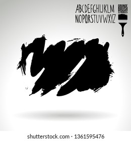 Black brush stroke and handwritten alphabet. Grunge vector abstract hand - painted element. Underline and border design.