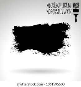 Black brush stroke and handwritten alphabet. Grunge vector abstract hand - painted element. Underline and border design.