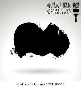 Black brush stroke and handwritten alphabet. Grunge vector abstract hand - painted element. Underline and border design.