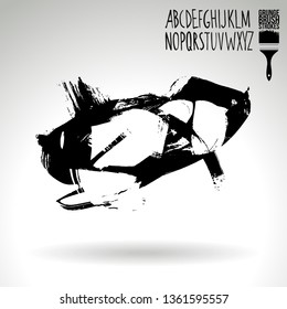 Black brush stroke and handwritten alphabet. Grunge vector abstract hand - painted element. Underline and border design.