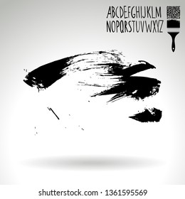 Black brush stroke and handwritten alphabet. Grunge vector abstract hand - painted element. Underline and border design.