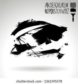 Black brush stroke and handwritten alphabet. Grunge vector abstract hand - painted element. Underline and border design.