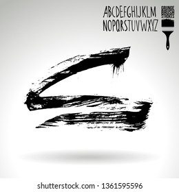 Black brush stroke and handwritten alphabet. Grunge vector abstract hand - painted element. Underline and border design.