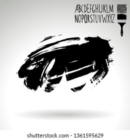 Black brush stroke and handwritten alphabet. Grunge vector abstract hand - painted element. Underline and border design.