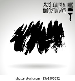 Black brush stroke and handwritten alphabet. Grunge vector abstract hand - painted element. Underline and border design.