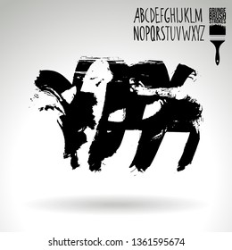 Black brush stroke and handwritten alphabet. Grunge vector abstract hand - painted element. Underline and border design.