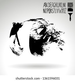 Black brush stroke and handwritten alphabet. Grunge vector abstract hand - painted element. Underline and border design.