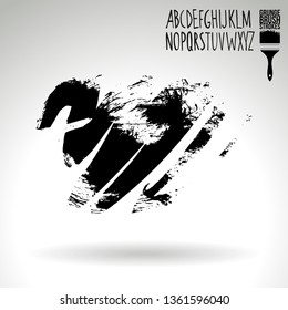 Black brush stroke and handwritten alphabet. Grunge vector abstract hand - painted element. Underline and border design.