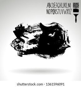 Black brush stroke and handwritten alphabet. Grunge vector abstract hand - painted element. Underline and border design.