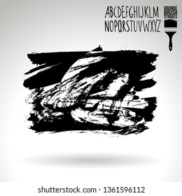 Black brush stroke and handwritten alphabet. Grunge vector abstract hand - painted element. Underline and border design.