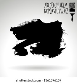 Black brush stroke and handwritten alphabet. Grunge vector abstract hand - painted element. Underline and border design.