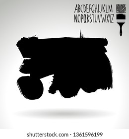 Black brush stroke and handwritten alphabet. Grunge vector abstract hand - painted element. Underline and border design.