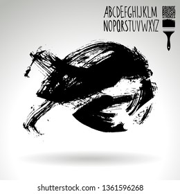 Black brush stroke and handwritten alphabet. Grunge vector abstract hand - painted element. Underline and border design.