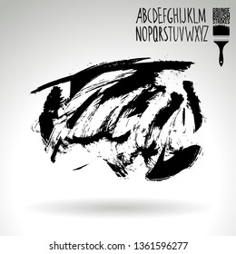 Black brush stroke and handwritten alphabet. Grunge vector abstract hand - painted element. Underline and border design.
