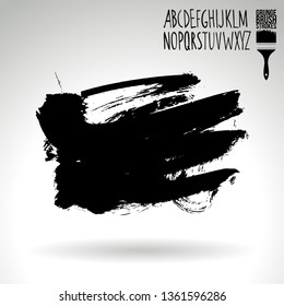 Black brush stroke and handwritten alphabet. Grunge vector abstract hand - painted element. Underline and border design.