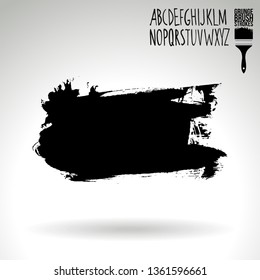 Black brush stroke and handwritten alphabet. Grunge vector abstract hand - painted element. Underline and border design.